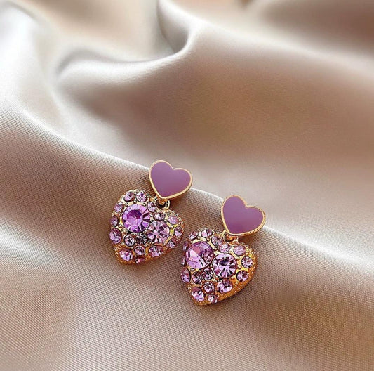 Lavendar Heart Drop Korean Earrings