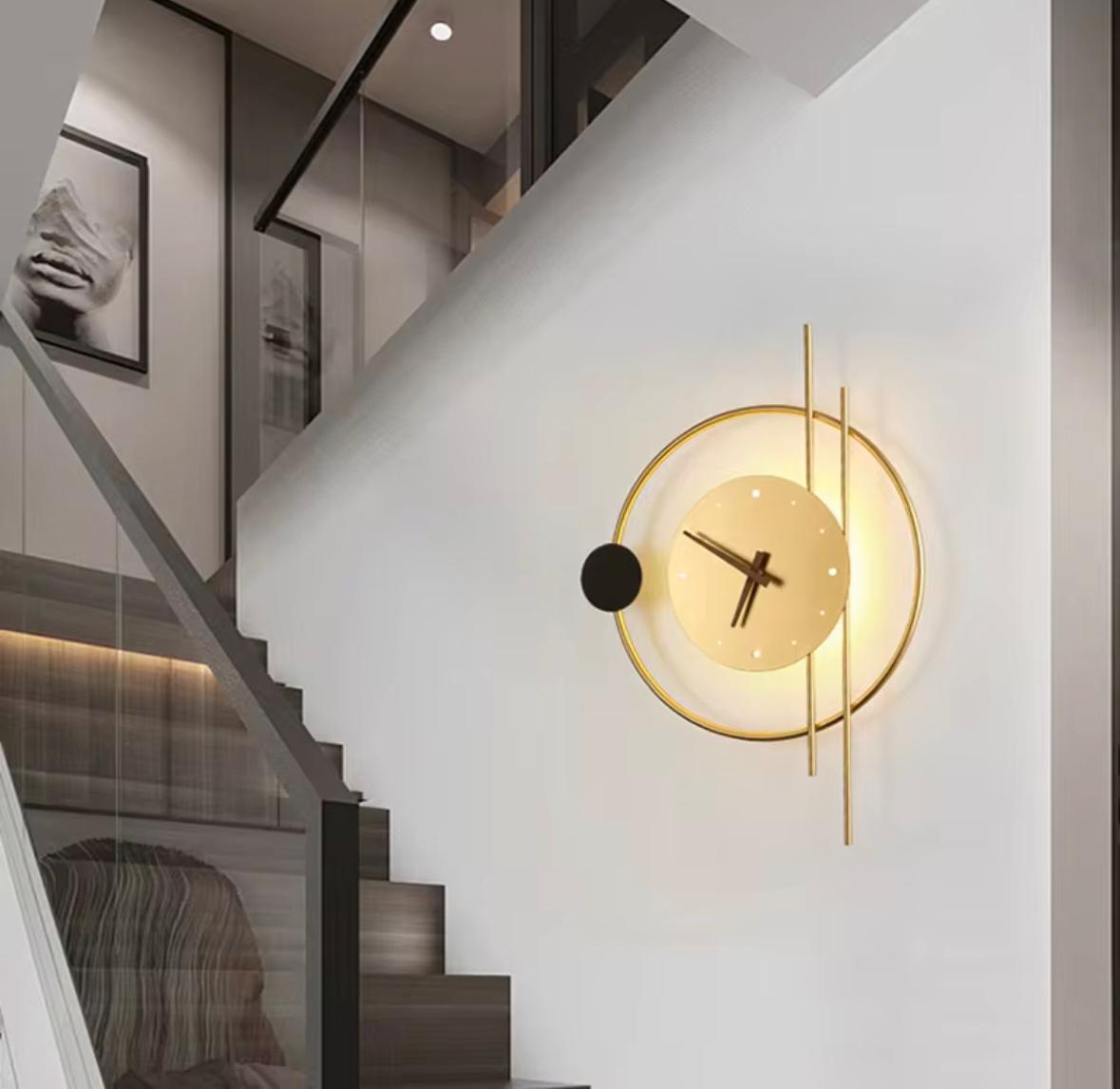 Modern Clock Wall Lamp for Living Room Bedroom Bedside Aisle Loft Golden Exquisite Acrylic Home Indoor Clock LED Wall Light