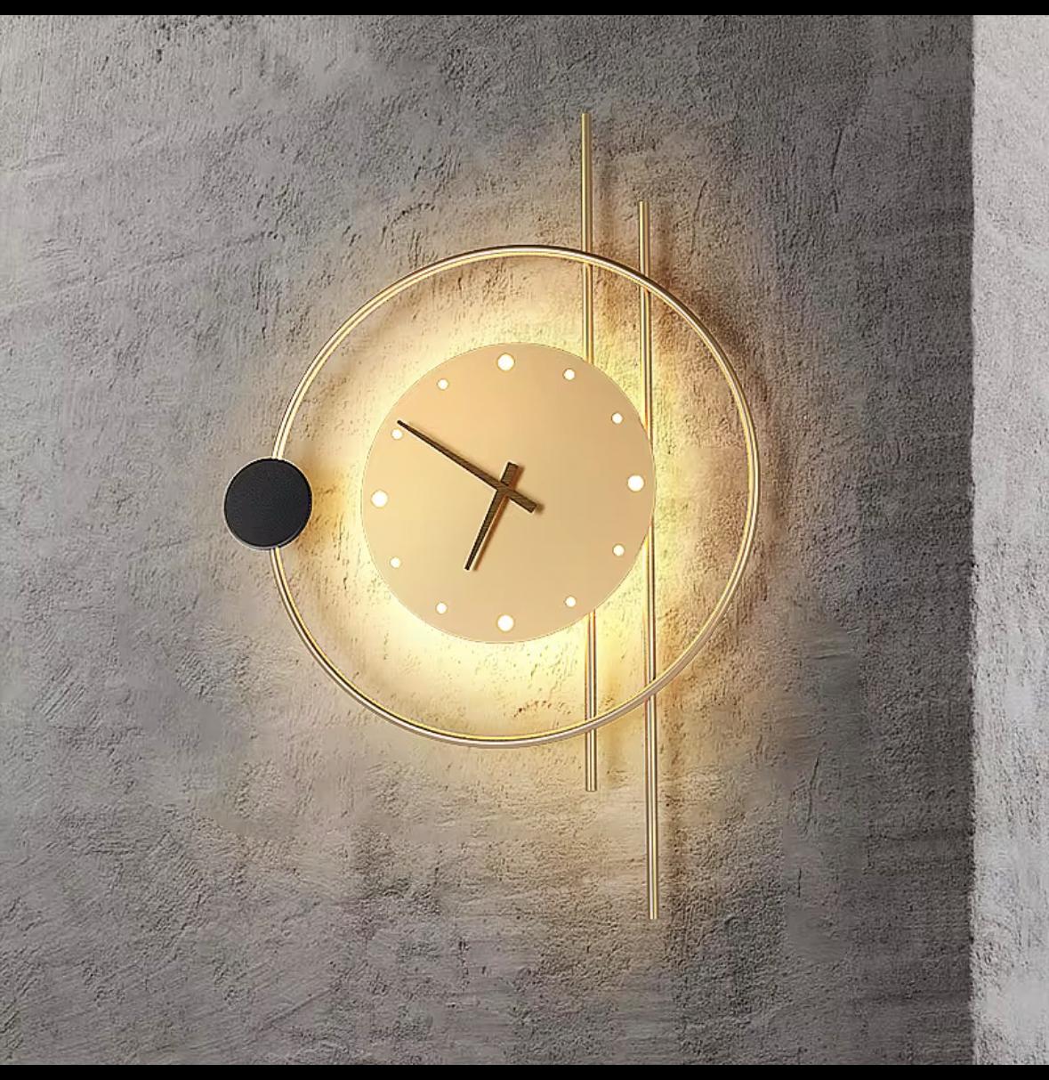 Modern Clock Wall Lamp for Living Room Bedroom Bedside Aisle Loft Golden Exquisite Acrylic Home Indoor Clock LED Wall Light