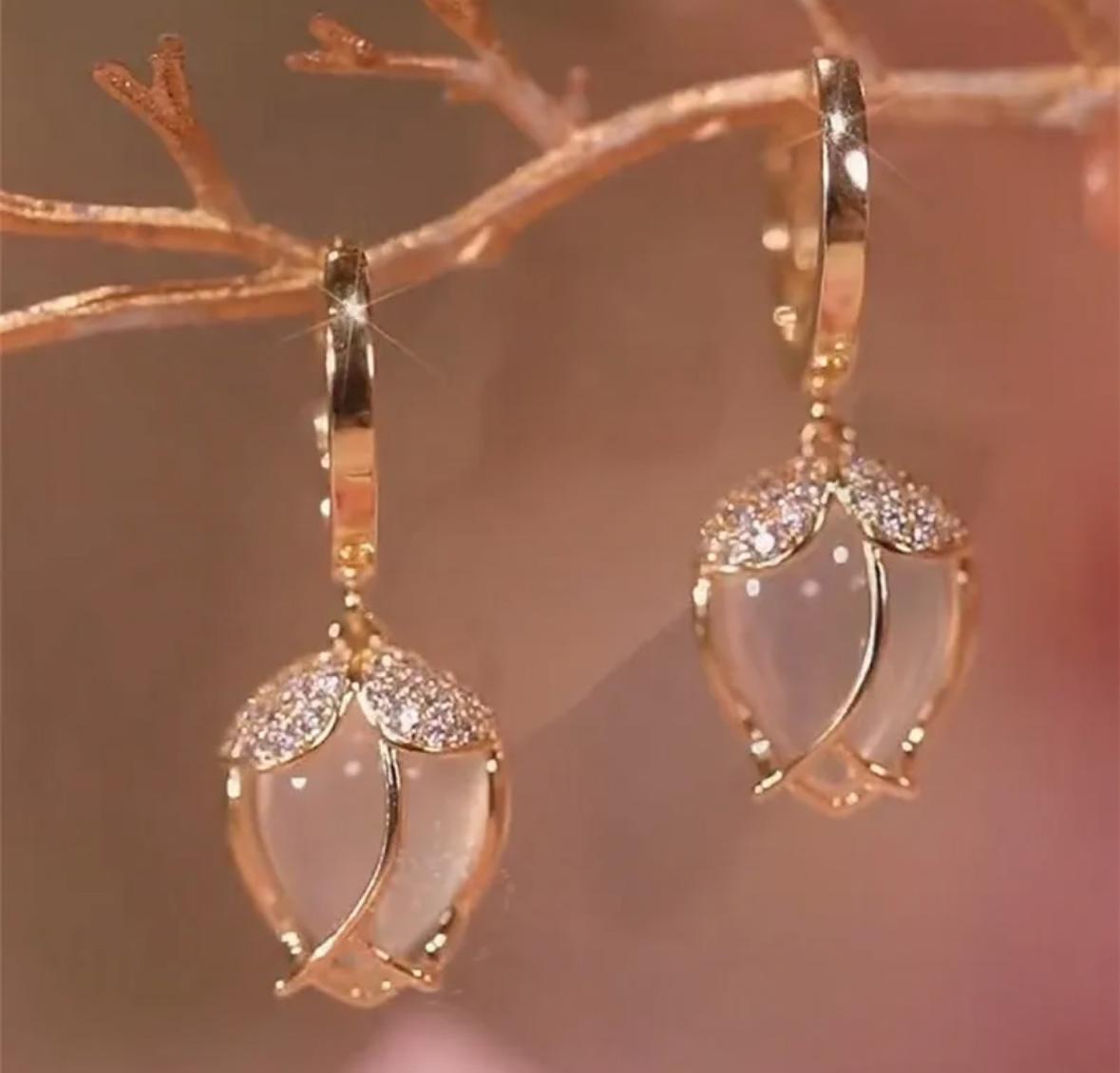 Korean Crystal Flower Drop Earrings