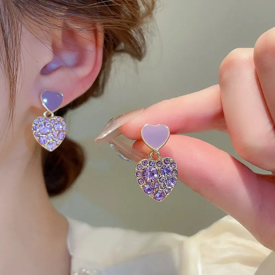 Lavendar Heart Drop Korean Earrings