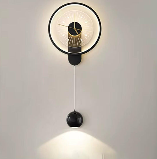 led nordic wall clock with attached light